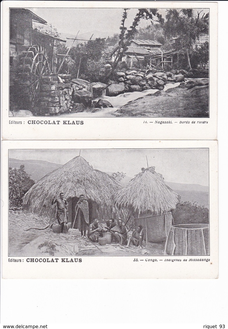 2 Cp Des Chocolats KLAUS: 14. Nagasaki-Bords De Rivière Et 33. Congo-Indigènes De Missadange - Publicité