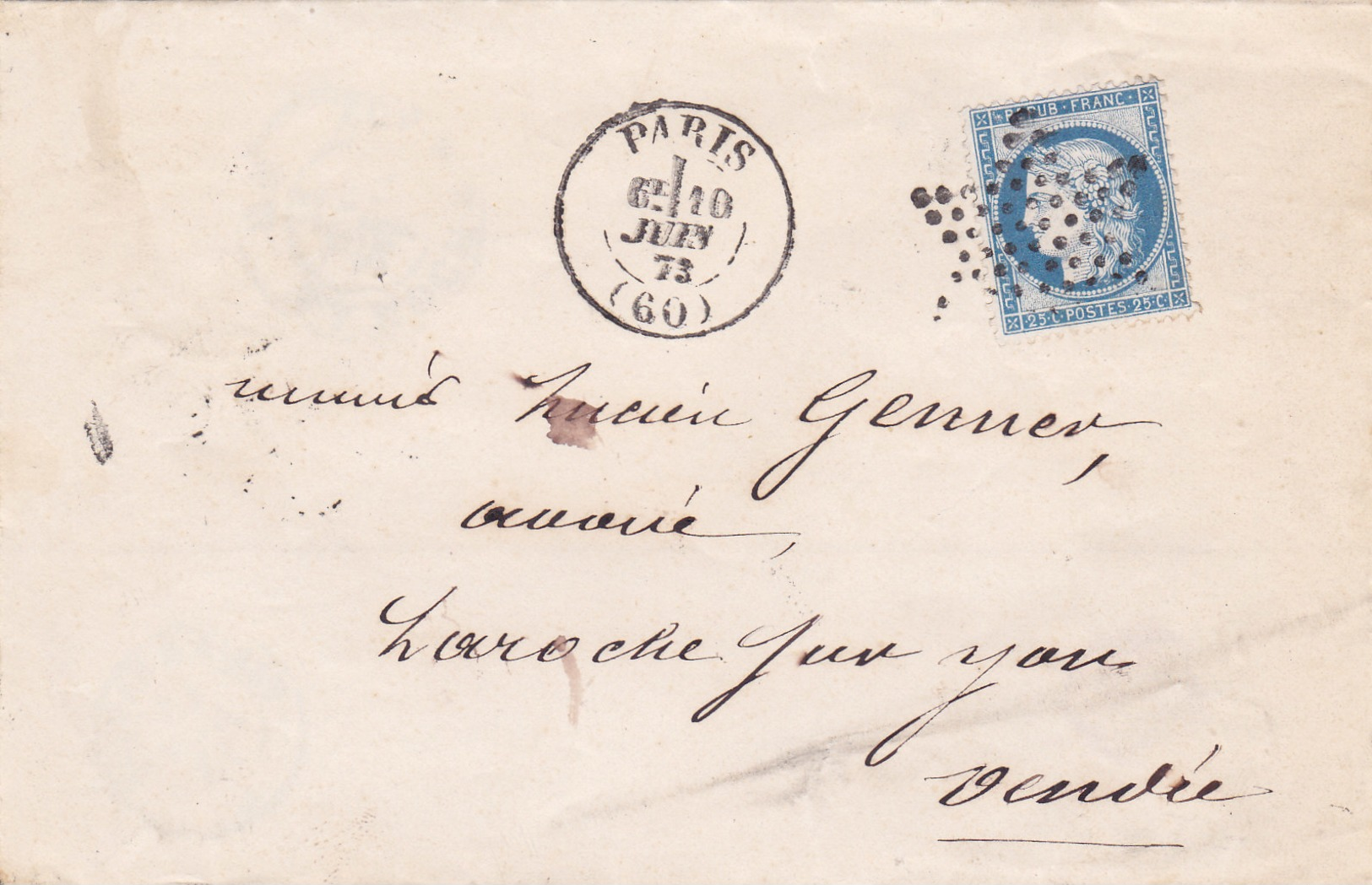 304  -  CERES  60   PARIS  LA  ROCHE SUR YON - 1849-1876: Classic Period