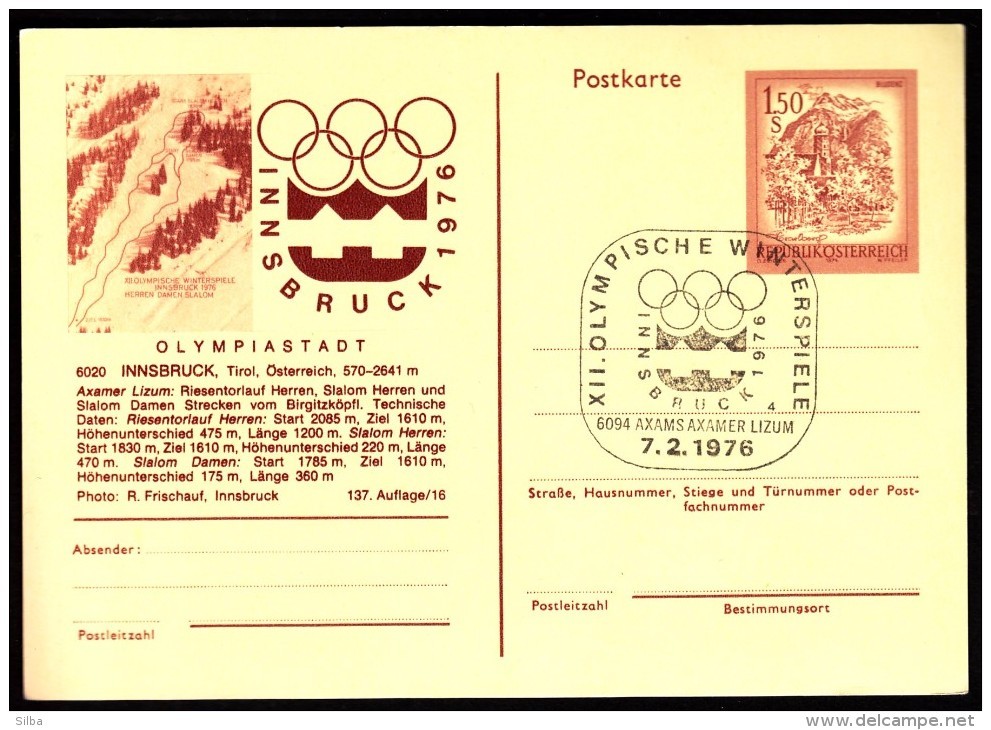 Austria Axams Axamer Lizum 7. 2. 1976 / Olympic Games Innsbruck / Cancel No. 4 - Invierno 1976: Innsbruck