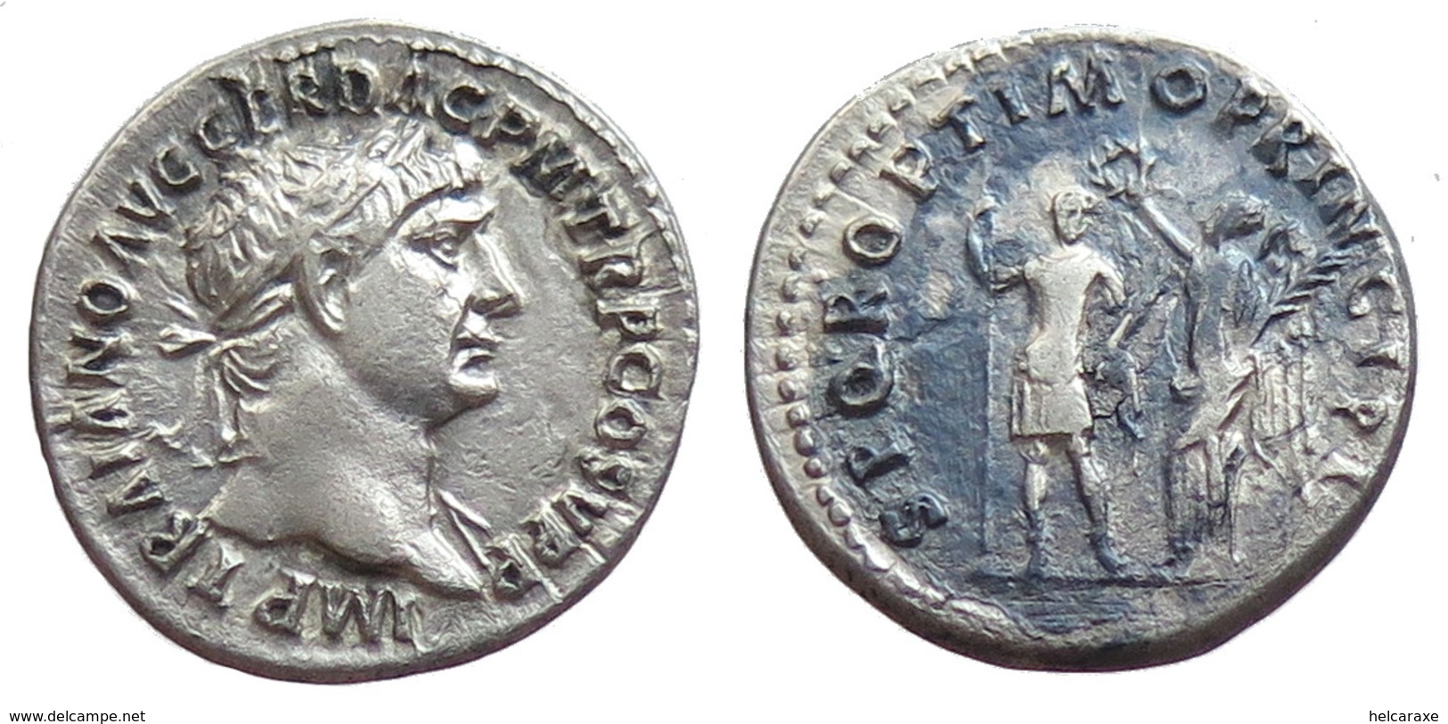 [H] +++ AR Denarius / Denier - TRAJAN -- RIC 212 -- Emperor Reverse -- SCARCE +++ - Die Antoninische Dynastie (96 / 192)