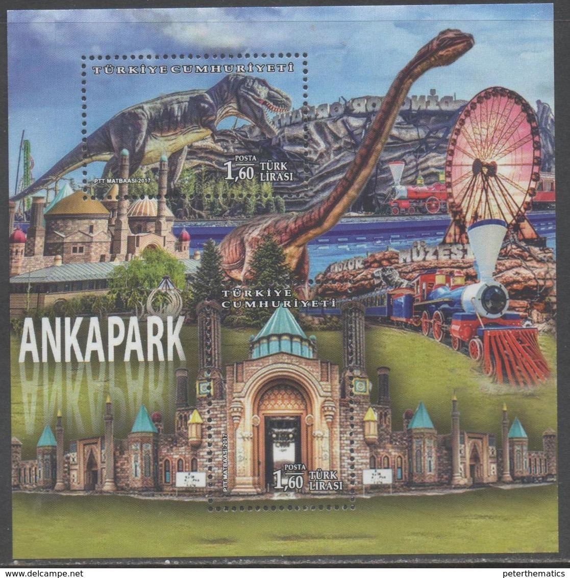 TURKEY, 2017, MNH, ANKAPARK, DINOSAURS, TRAINS, MOSQUES, FERRIS WHEEL, S/SHEET - Trains