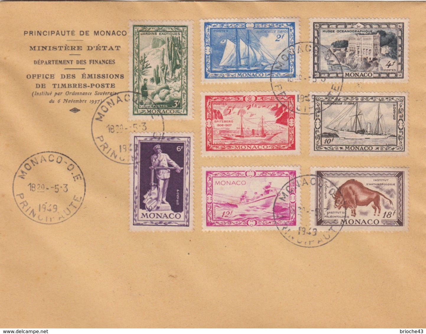 MONACO - LETTRE 5.3.1949 - Yv N° 324 à 331 /1 - Lettres & Documents