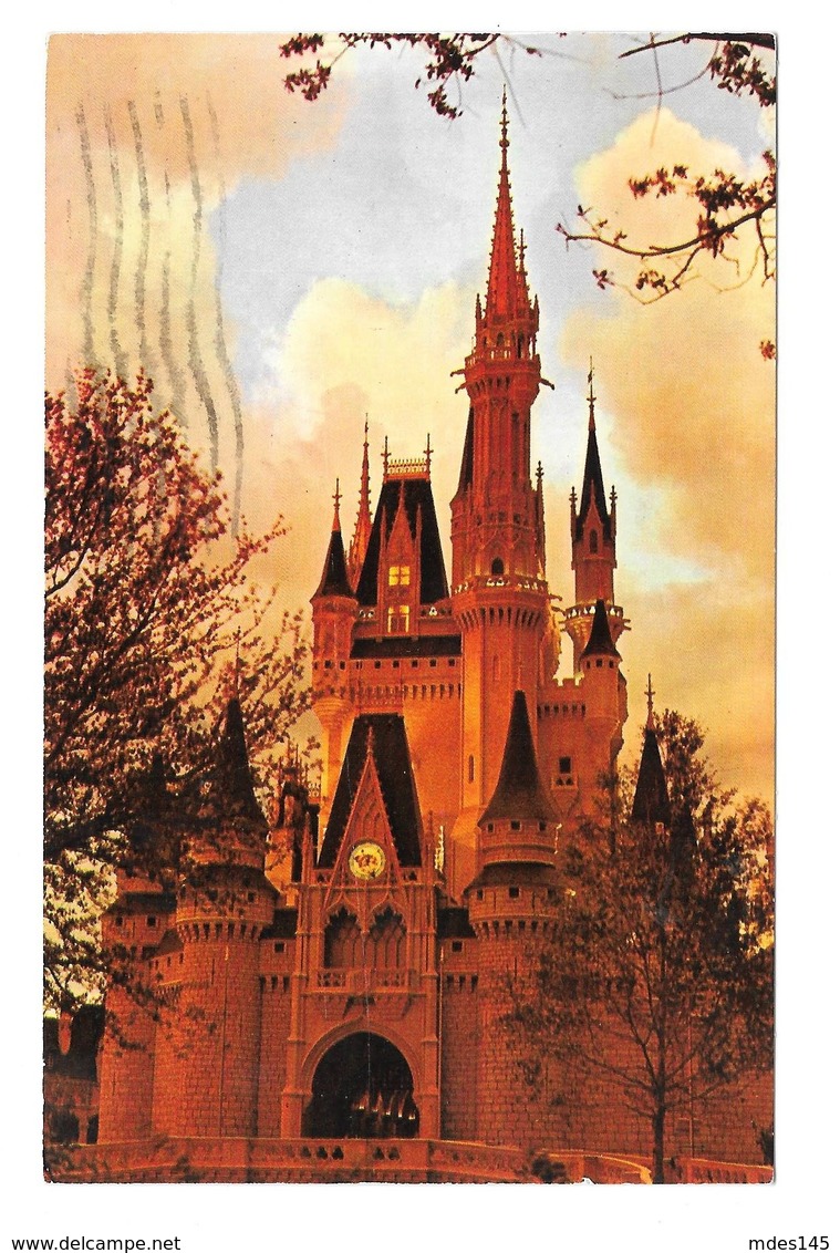 USA FL Walt Disney World Cinderellas Castle At Dusk Fantasyland Vintage Posstcard - Disneyworld