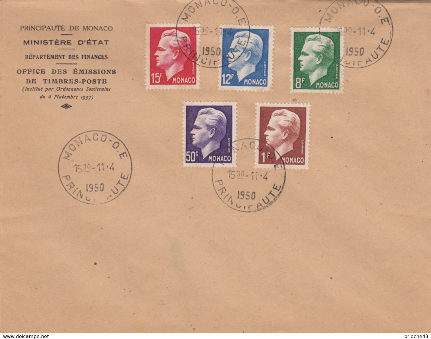 MONACO - LETTRE 11.4.1950 - PRINCE RAINIER III - Yv N° 344 à 348 /1 - Covers & Documents