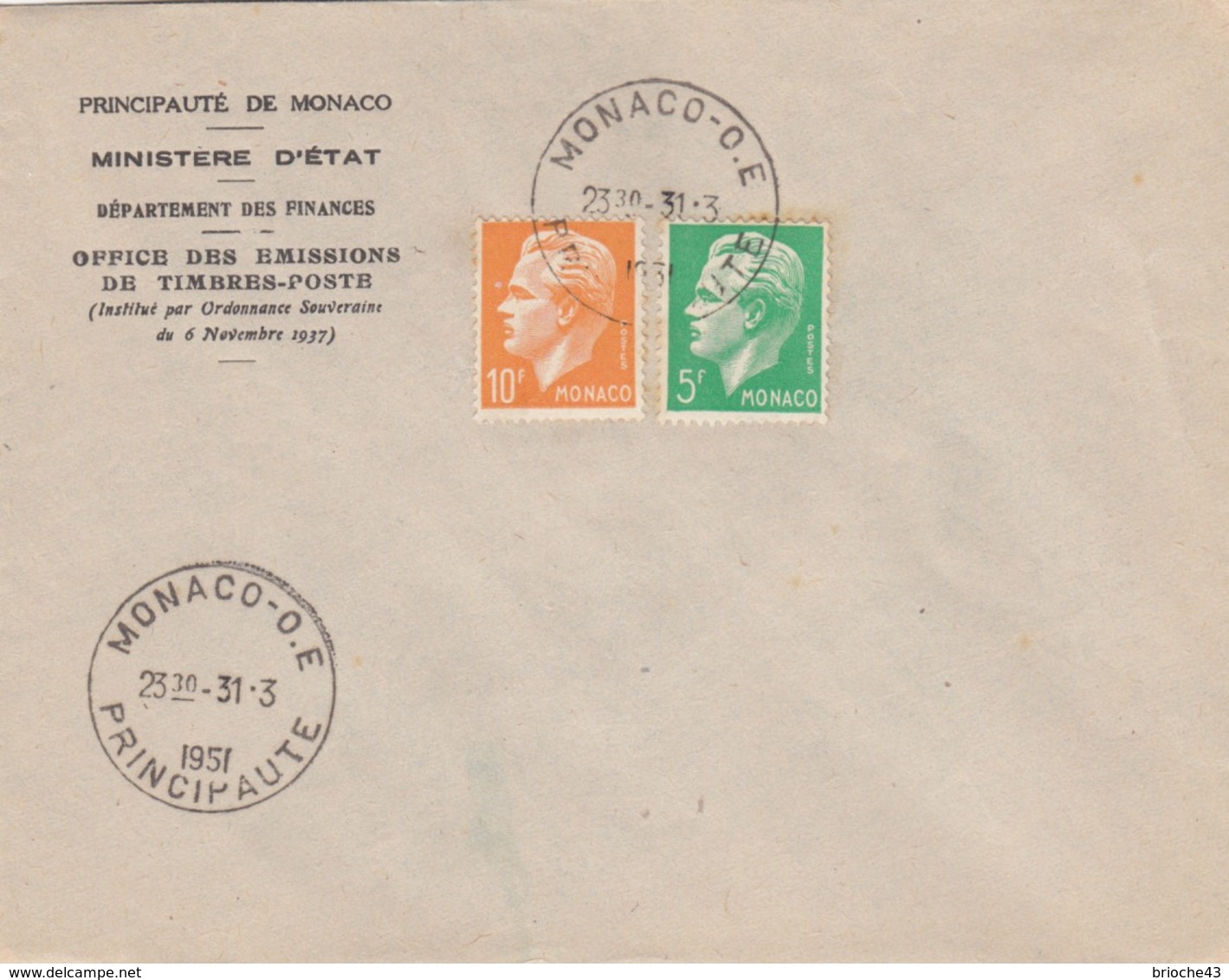 MONACO - LETTRE 31.3.1951  - PRINCE RAINIER III - Yv N° 349-350 /1 - Covers & Documents