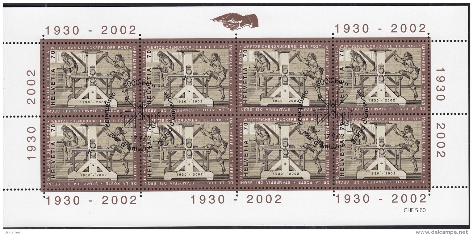 SCHWEIZ  1807, Kleinbogen, Gestempelt, Letzte Briefmarkenherstellung WZD, 2002 - Blocks & Sheetlets & Panes
