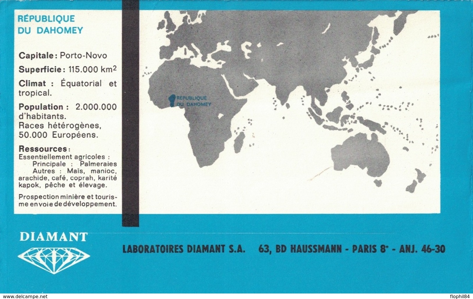 DAHOMEY- 1964 - ENVELOPPE PUBLICITAIRE LABORATOIRES BOCQUET A DIEPPE -SEINE MARITIME - NUBARENE. - Bénin – Dahomey (1960-...)