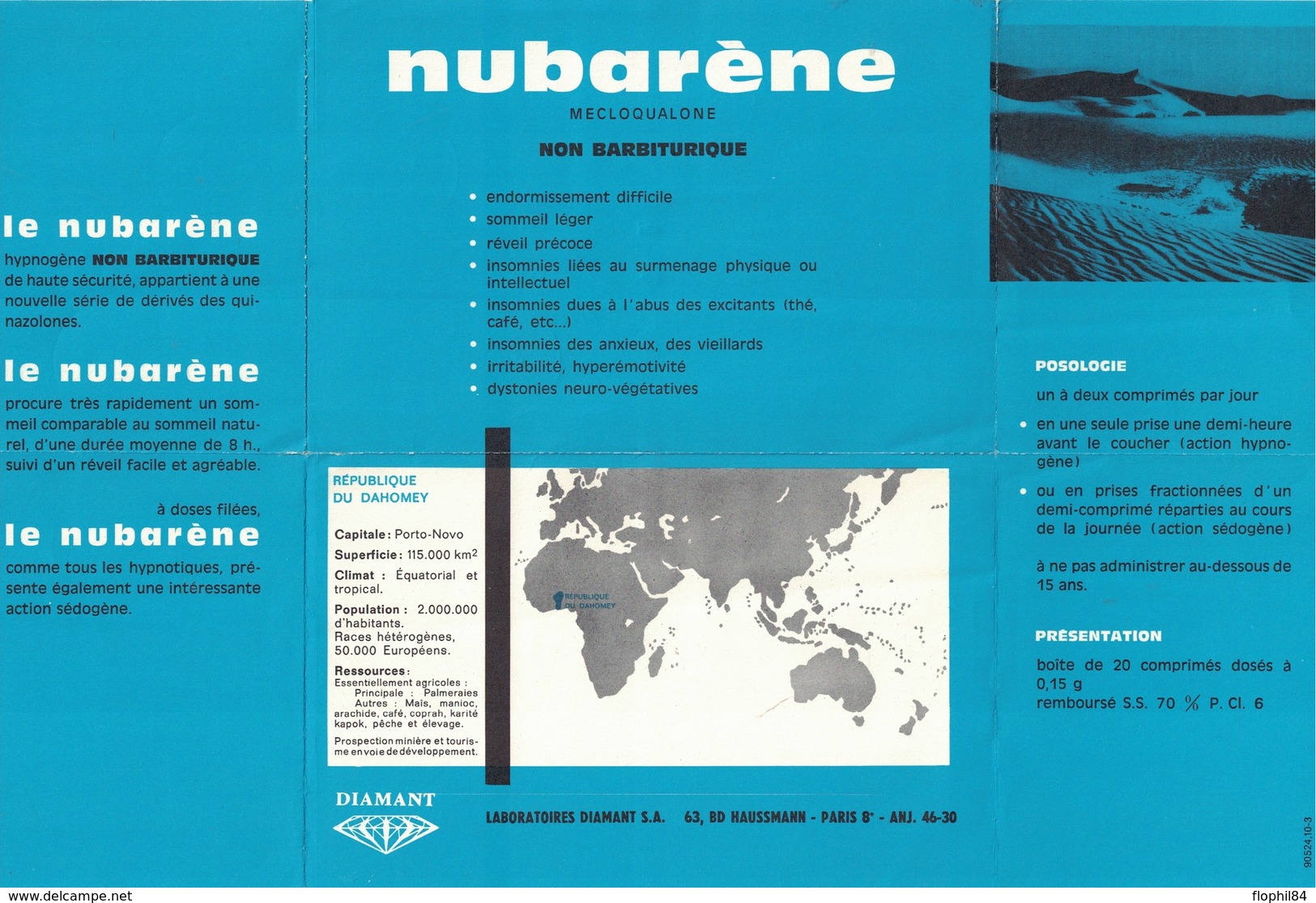 DAHOMEY- 1964 - ENVELOPPE PUBLICITAIRE LABORATOIRES BOCQUET A DIEPPE -SEINE MARITIME - NUBARENE. - Bénin – Dahomey (1960-...)