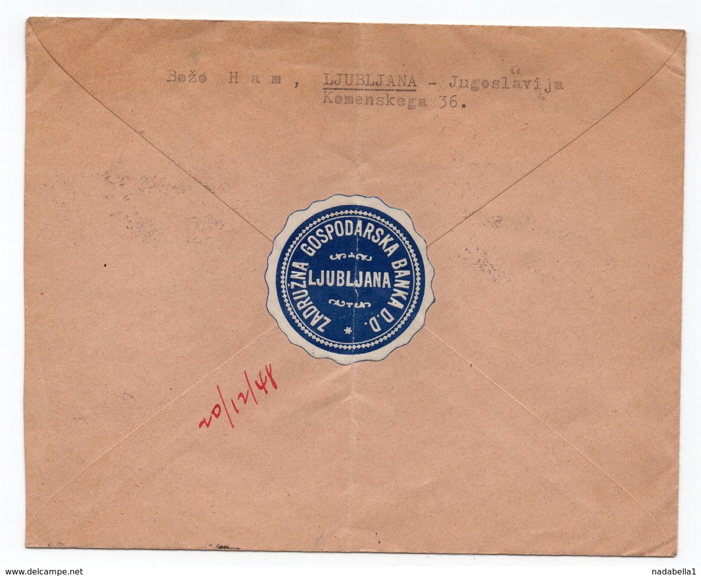 1948 YUGOSLAVIA, SLOVENIA, LJUBLJANA TO BRADFORD, UNITED KINGDOM, POSTER STAMP, REGISTERED AIR MAIL - Covers & Documents