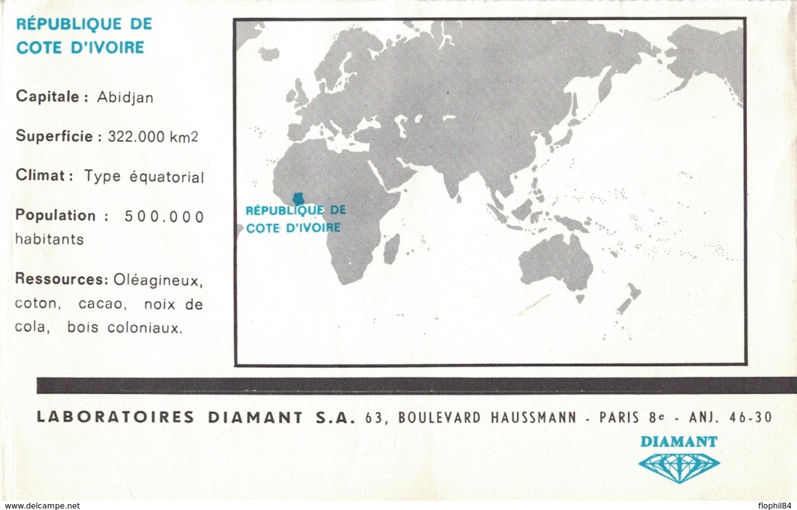 COTE D'IVOIRE - 1963 - ENVELOPPE PUBLICITAIRE LABORATOIRES BOCQUET A DIEPPE -SEINE MARITIME - HEXACYCLINE - Côte D'Ivoire (1960-...)