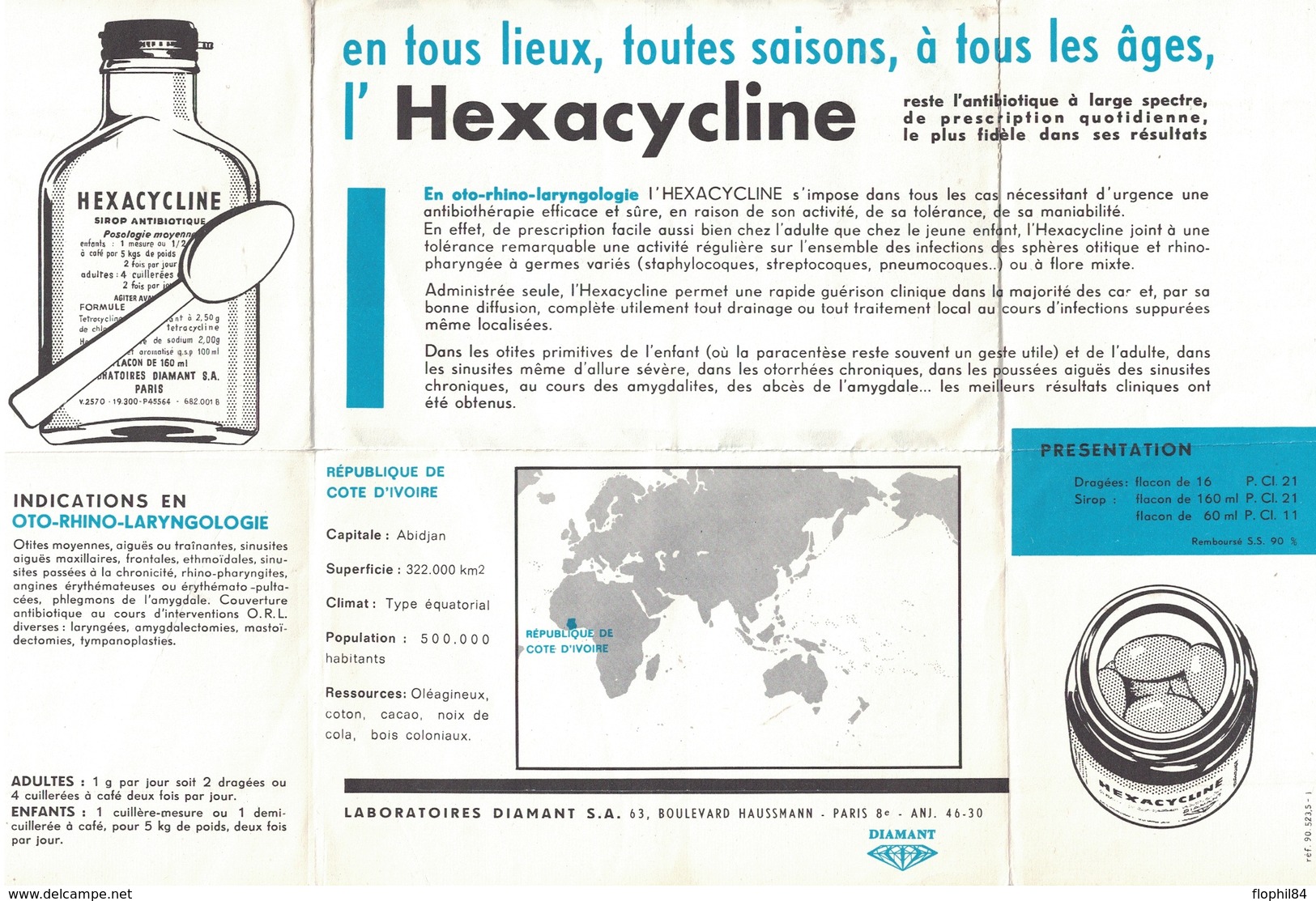 COTE D'IVOIRE - 1963 - ENVELOPPE PUBLICITAIRE LABORATOIRES BOCQUET A DIEPPE -SEINE MARITIME - HEXACYCLINE - Côte D'Ivoire (1960-...)