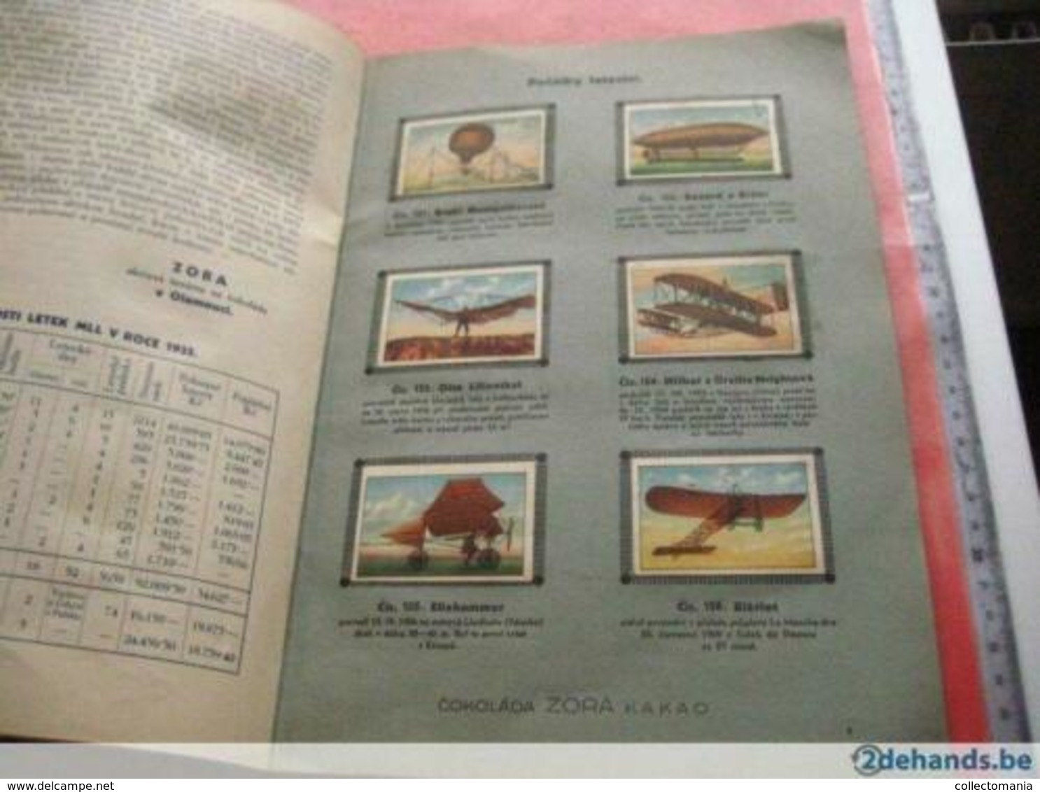 1  Chocolate Album, First Avion  Pionier, Distributing Cards Around 1933, Kakao Fvliegtuigen 2 Wings RARE PUB. Zora - Reclamegeschenk