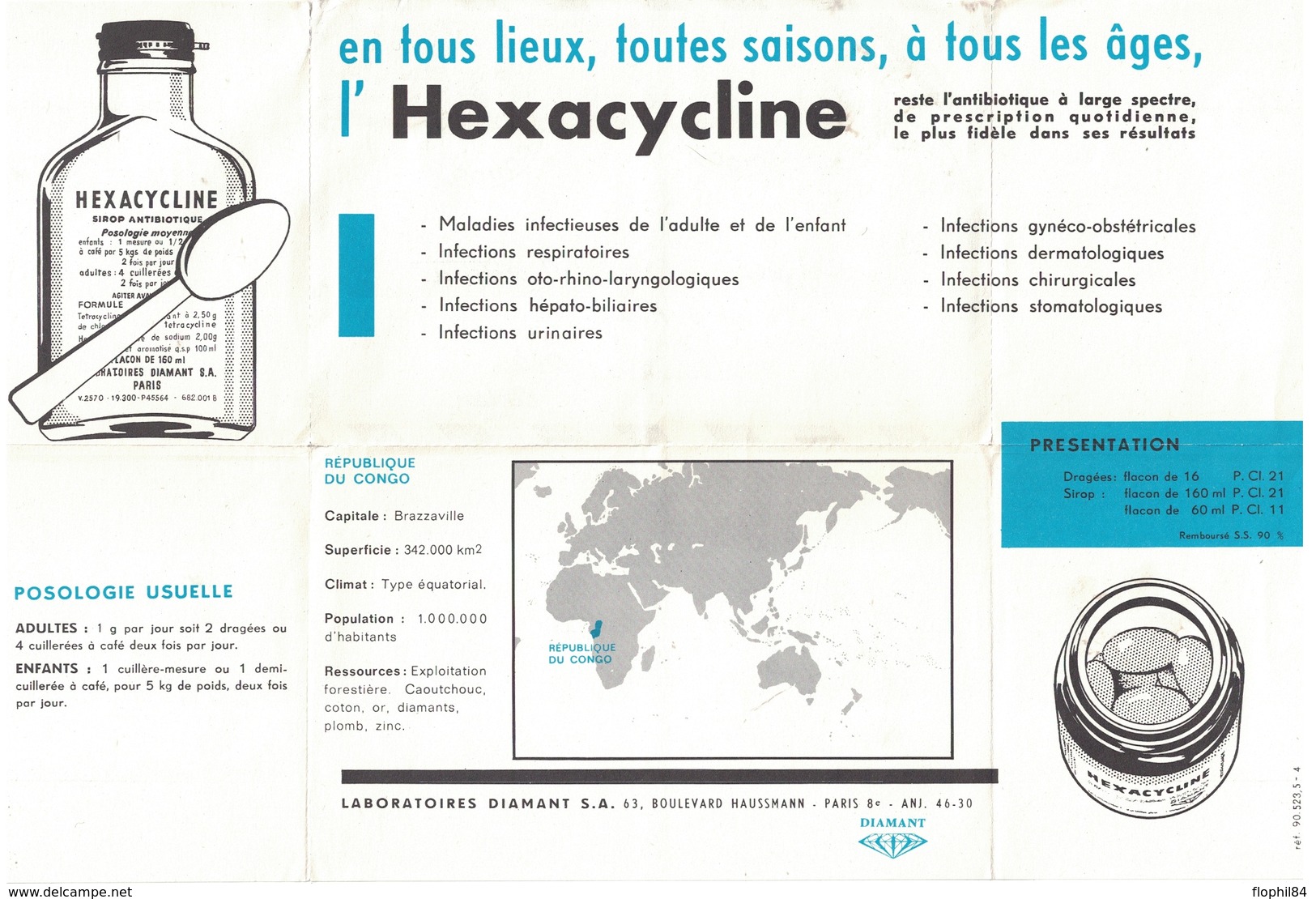 CONGO - 1963 - ENVELOPPE PUBLICITAIRE LABORATOIRES BOCQUET A DIEPPE -SEINE MARITIME - HEXACYCLINE - Usati