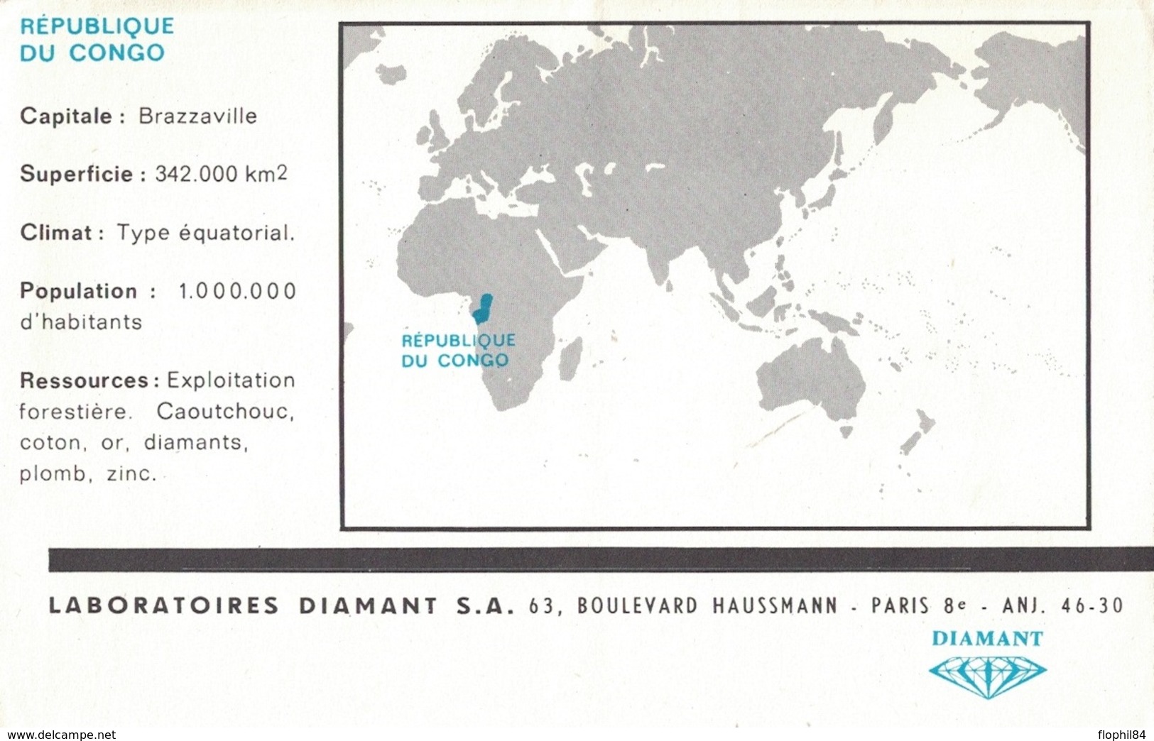 CONGO - 1963 - ENVELOPPE PUBLICITAIRE LABORATOIRES BOCQUET A DIEPPE -SEINE MARITIME - HEXACYCLINE - Afgestempeld