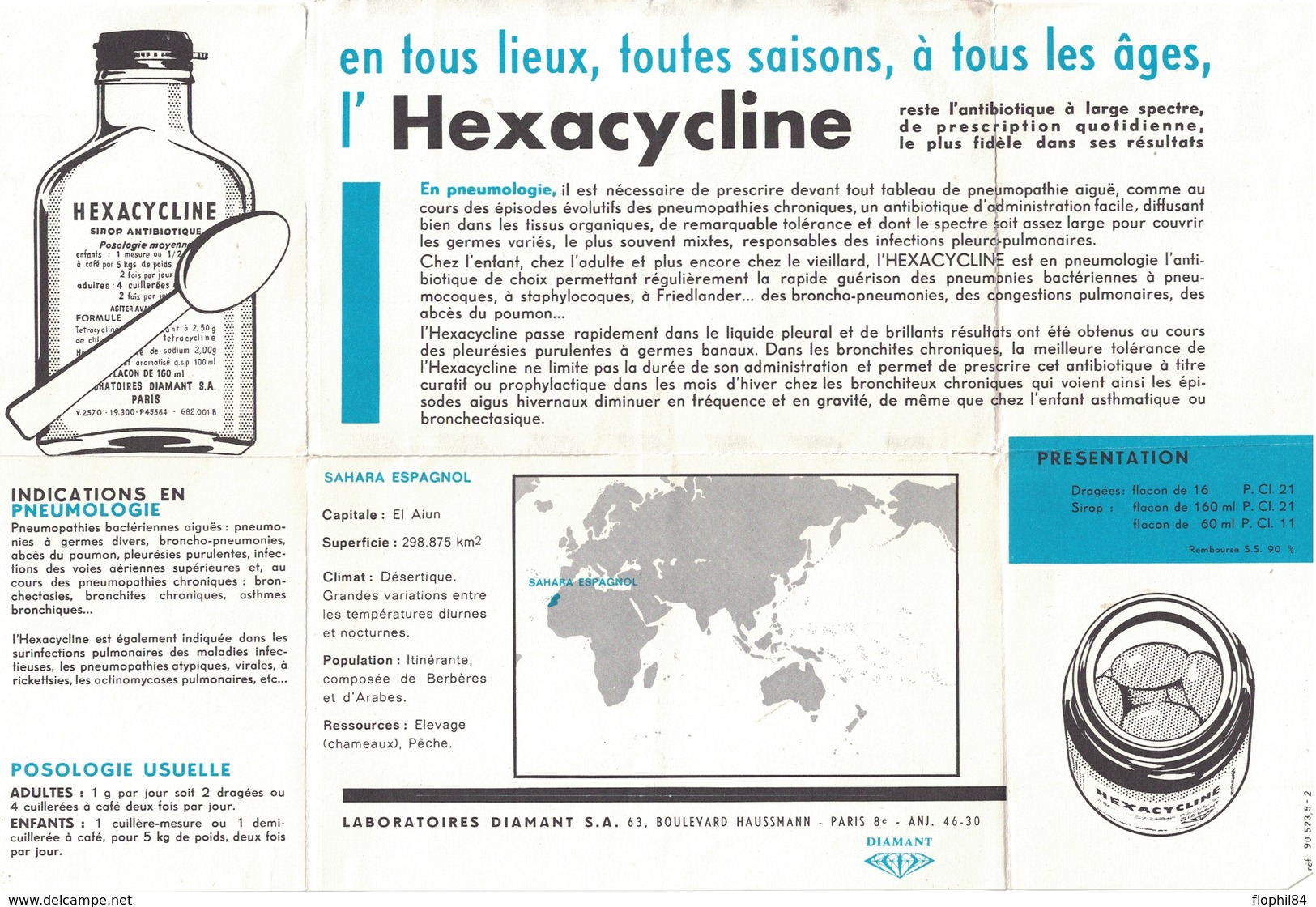 SAHARA ESPAGNOL - 1963 - ENVELOPPE PUBLICITAIRE LABORATOIRES BOCQUET A DIEPPE -SEINE MARITIME - HEXACYCLINE - Sahara Español