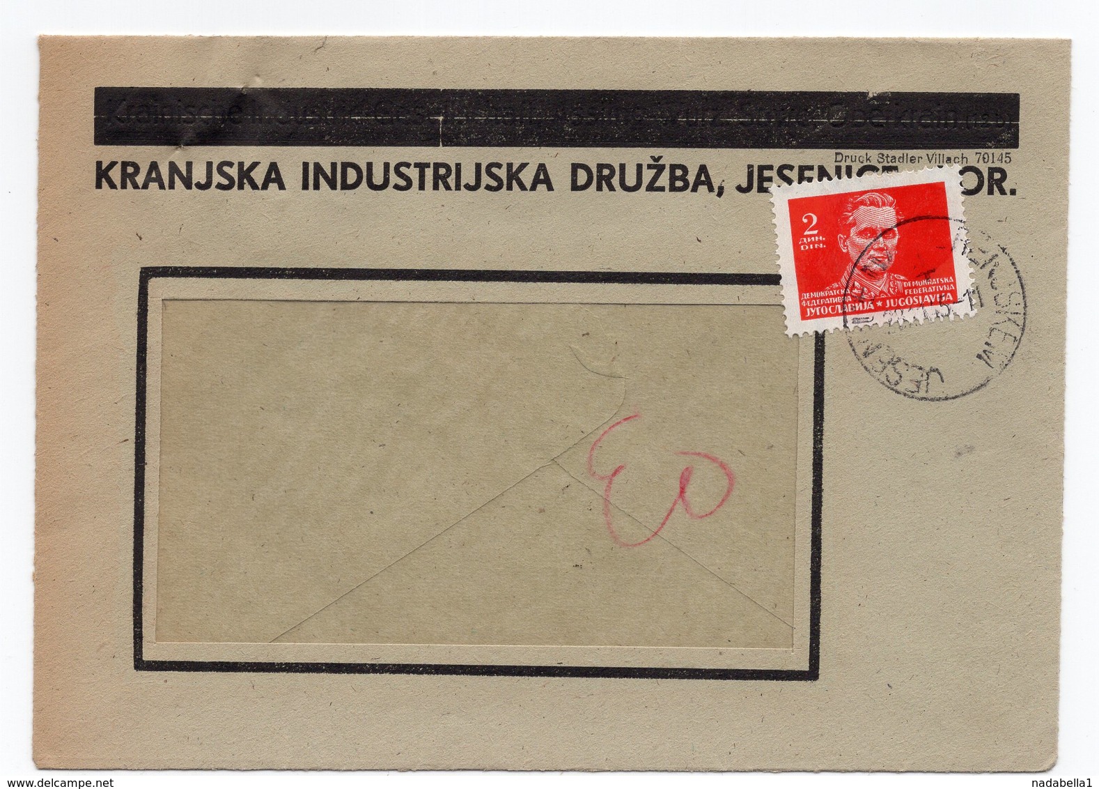 1945 YUGOSLAVIA, JESENICE NA GORENJSKEM TO BELGRADE, SERBIA, TITO 2 DIN, COMPANY LETTERHEAD INSIDE - Covers & Documents