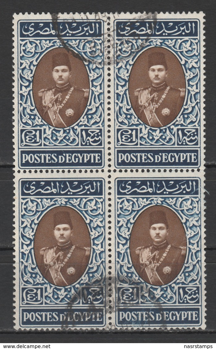 Egypt -1939-46 - Block Of 4 - ( King Farouk - 1 Pound ) - Used - Usati