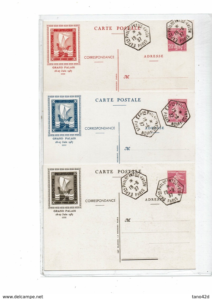 LCA7 - EXPOSITION PEXIP PARIS 1937 LA SERIE DE 3 CARTES POSTALES OBLITEREES TB - Standard Postcards & Stamped On Demand (before 1995)