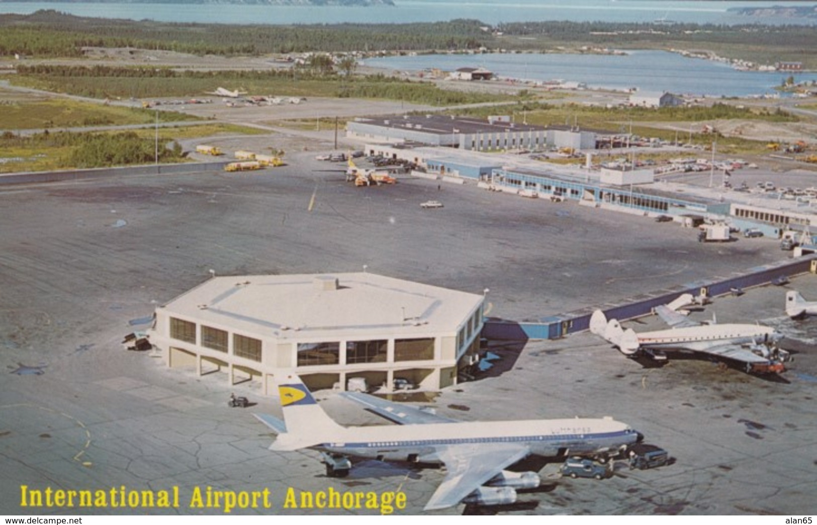 Anchorage Alaska International Airport, Jet Planes At Terminal Building, C1960s/70s Vintage Postcard - Aerodromes