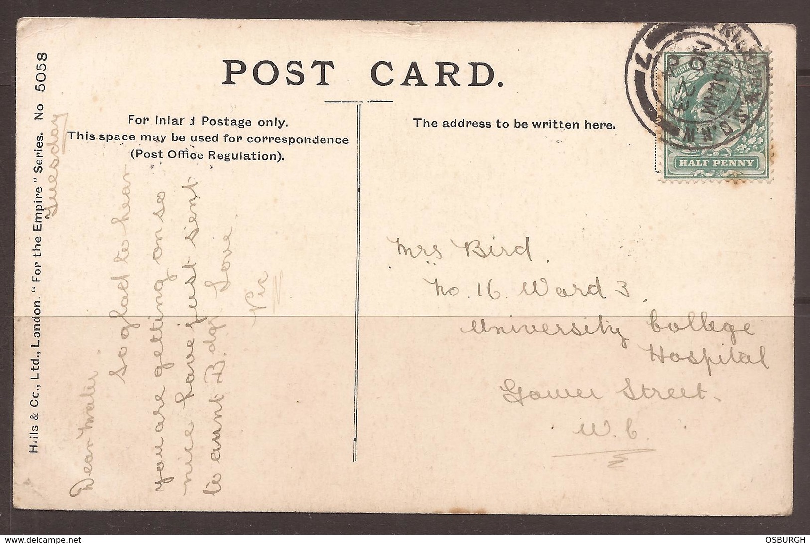 GREAT BRITAIN. POSTCARD. EDWARDIAN HUMOUR. USED. HILLS & Co. FOR THE EMPIRE SERIES. - Humour