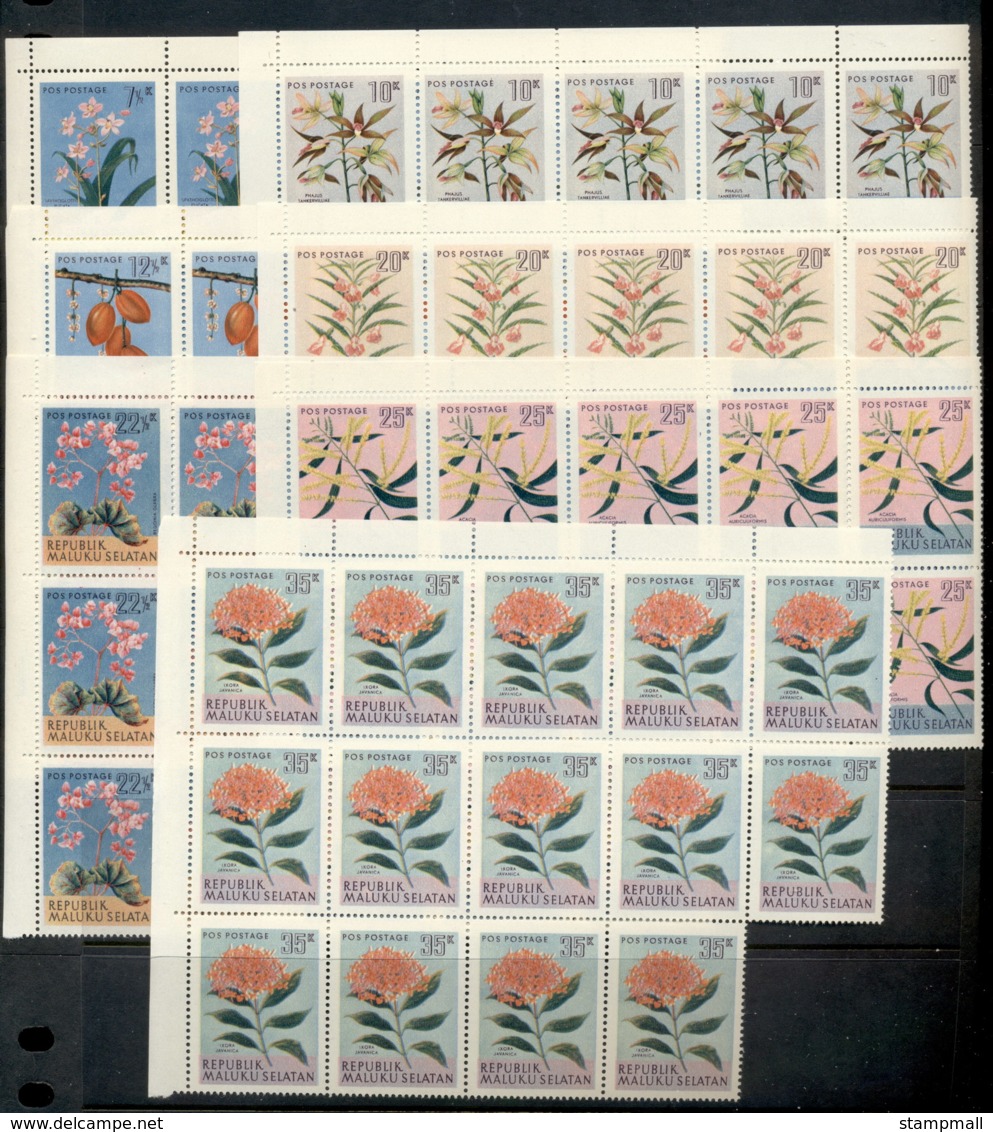 South Moluccas 1953 Flowers 23 Vals In Blk12, 13 Or 14 Asst (no 35k) 4 Scans MUH - Indonesia