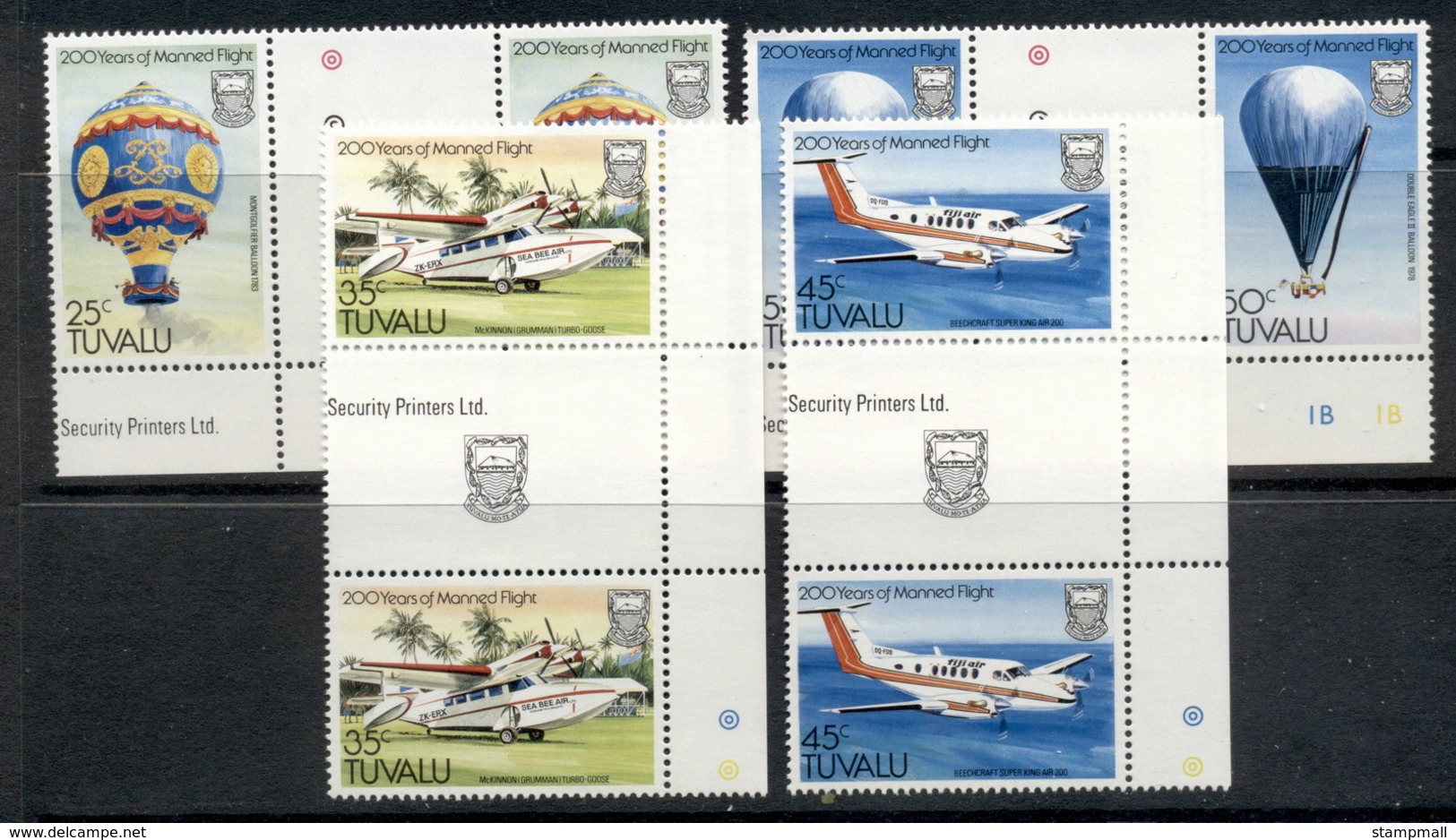 Tuvalu 1983 Manned Flight Gutter Prs MUH - Tuvalu