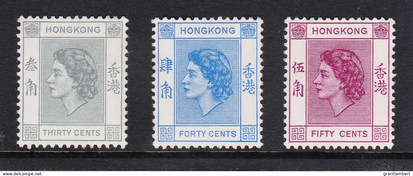Hong Kong 1954 Queen Elizabeth 30c, 40c, 50c MH  SG 183-185 - Unused Stamps