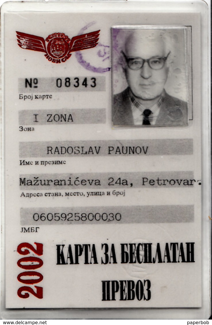 ANNUALLY BUS TICKET FOR ALL LINES FOR RETIRED PERSONS  - SERBIA 2002 - Documenti Storici