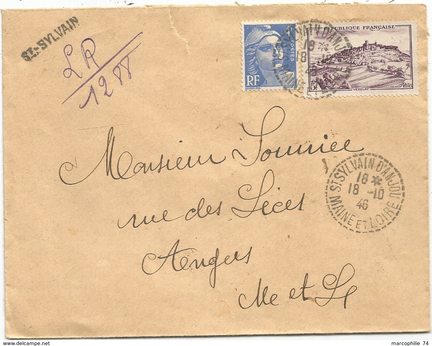 N°717+757  LETTRE REC PROVISOIRE C. PERLE ST SYLVAIN D'ANJOU 18.10.1946 MAINE ET LOIRE - 1921-1960: Modern Period