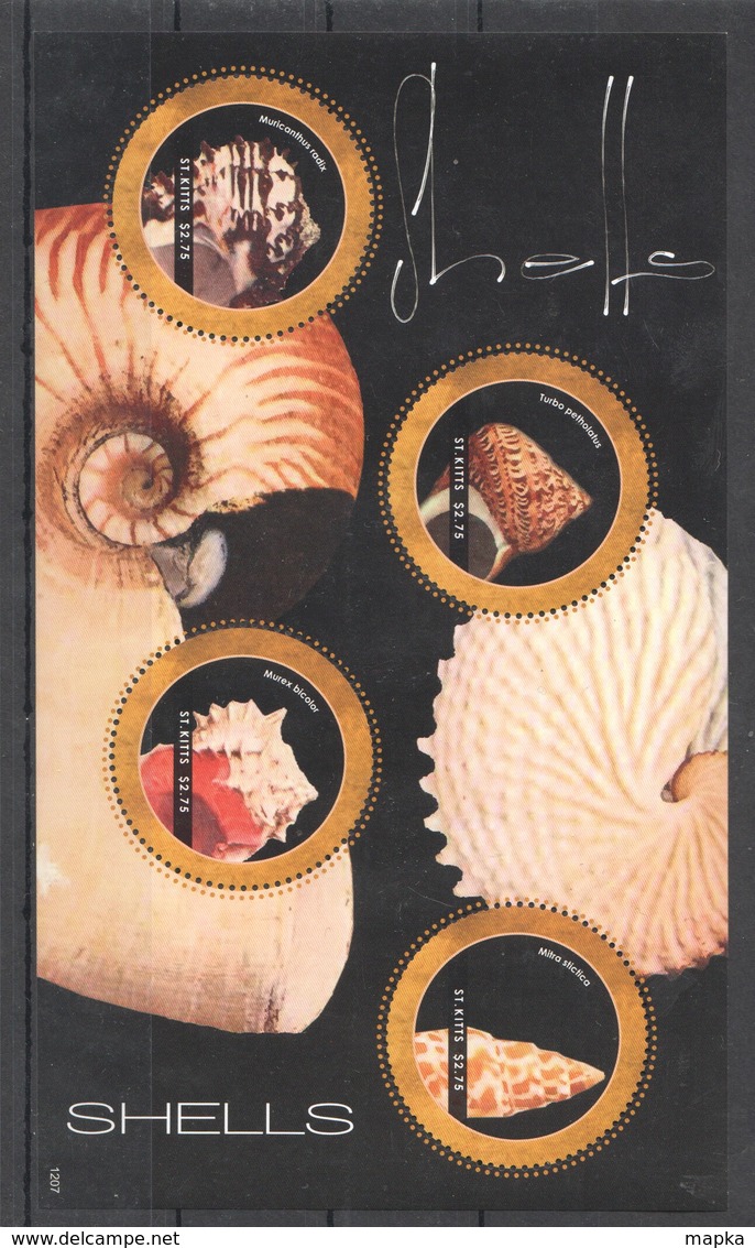 M781 2012 ST.KITTS FISH & MARINE LIFE SHELLS 1KB MNH - Coquillages