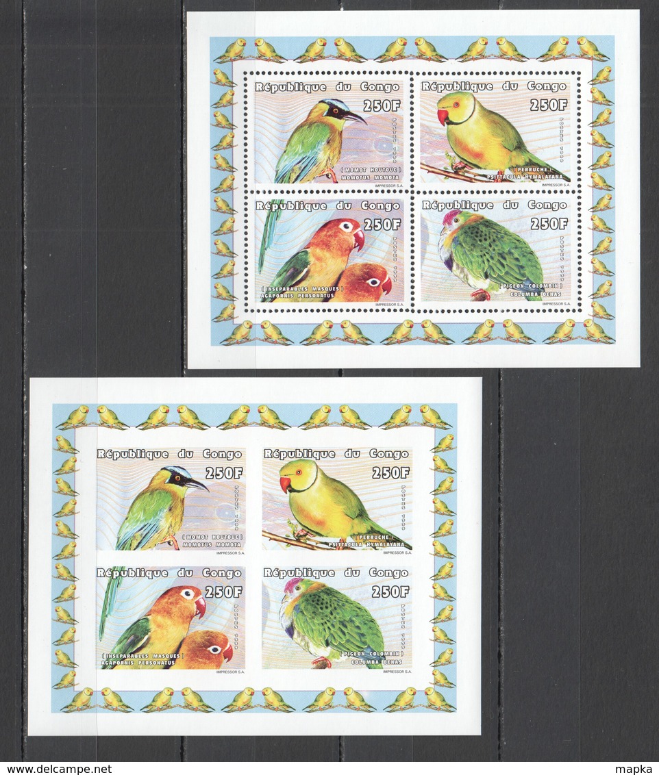 M817 !!! IMPERFORATE, PERFORATE 1999 DU CONGO FAUNA BIRDS PARROTS 2KB MNH - Perroquets & Tropicaux