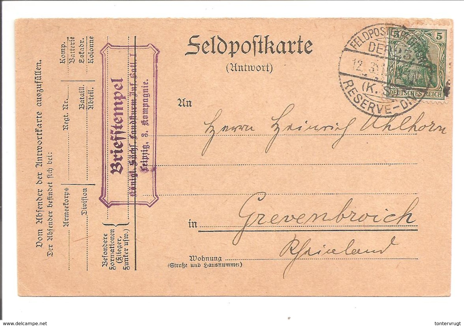 Germania. Feldpost 23 Reserve-Div. 51Pont Faverger-Marne. Antwort Feldpostkarte 12.3.15 - Sonstige & Ohne Zuordnung