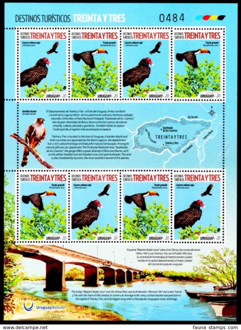 Uruguay - Turkey Vulture (Cathartes Aura) And Toco Toucan (Ramphastos Toco), Souvenir Sheet,MNH,2018 - Aquile & Rapaci Diurni