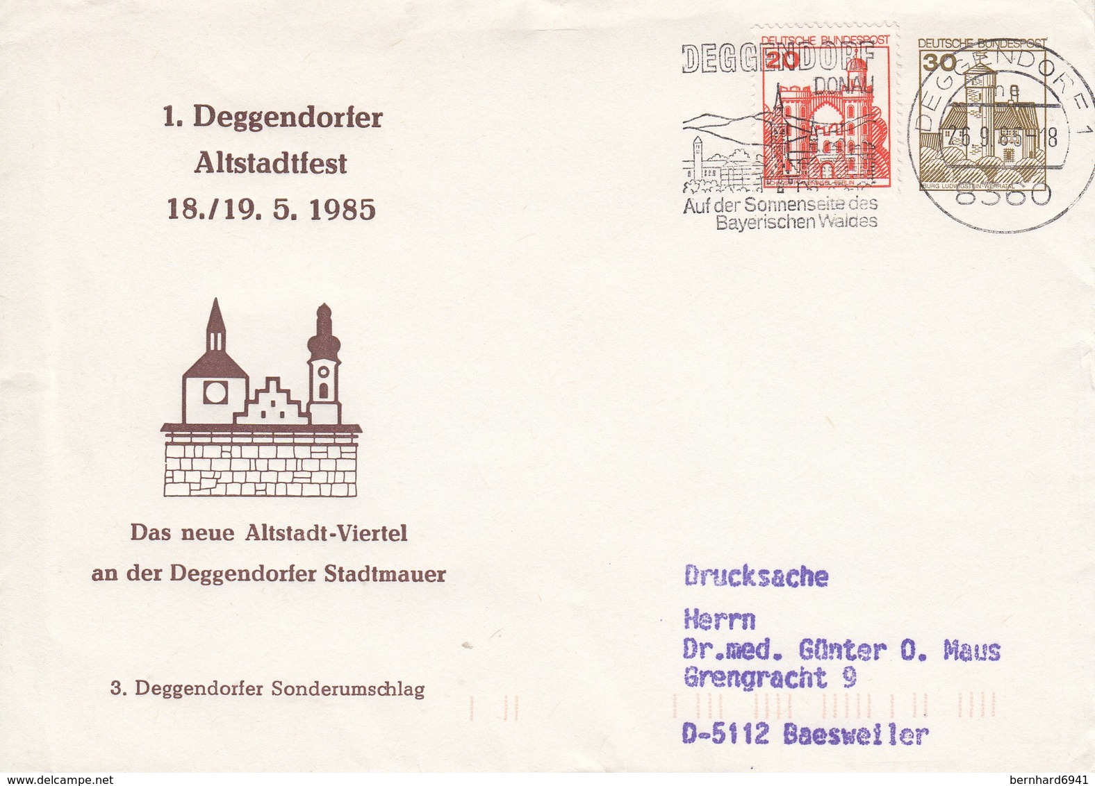 PU 249/4  1. Degendorfer Altstadtfest 1985 - Das Neue Altstadt Viertel, Degendorf 1 - Privatumschläge - Gebraucht