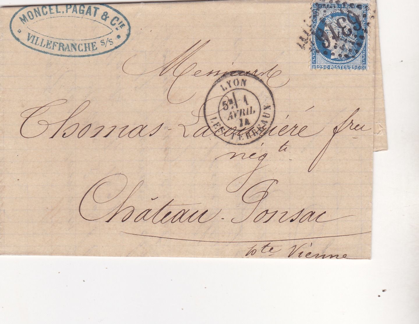 363  -  CERES  60   LYON  A  CHATEAU PONSAC - 1849-1876: Classic Period