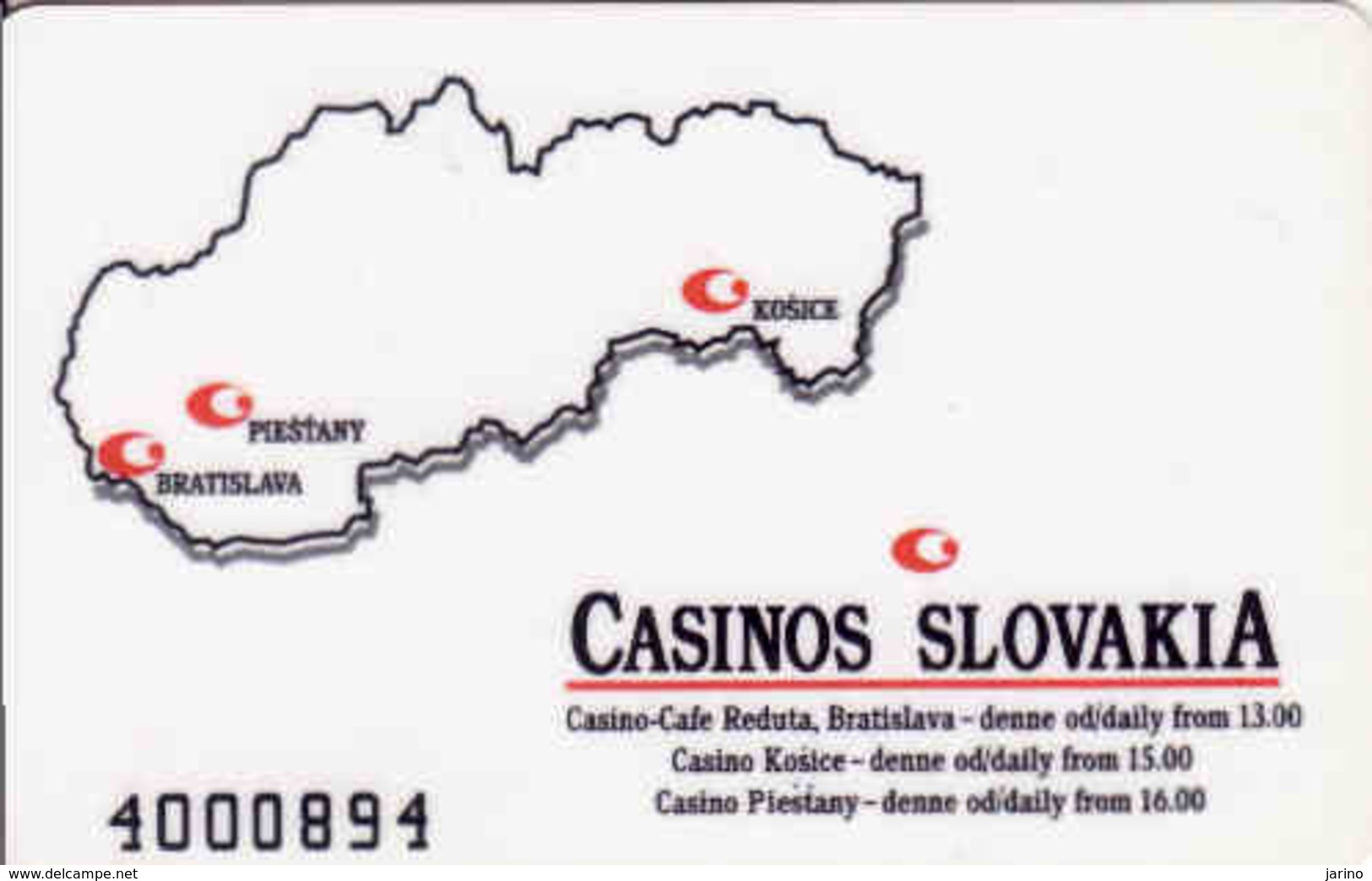 Slovaquie, Casinos Slovakia Magnetic Card, Bratislava, Košice, Piešťany - Cartes De Casino