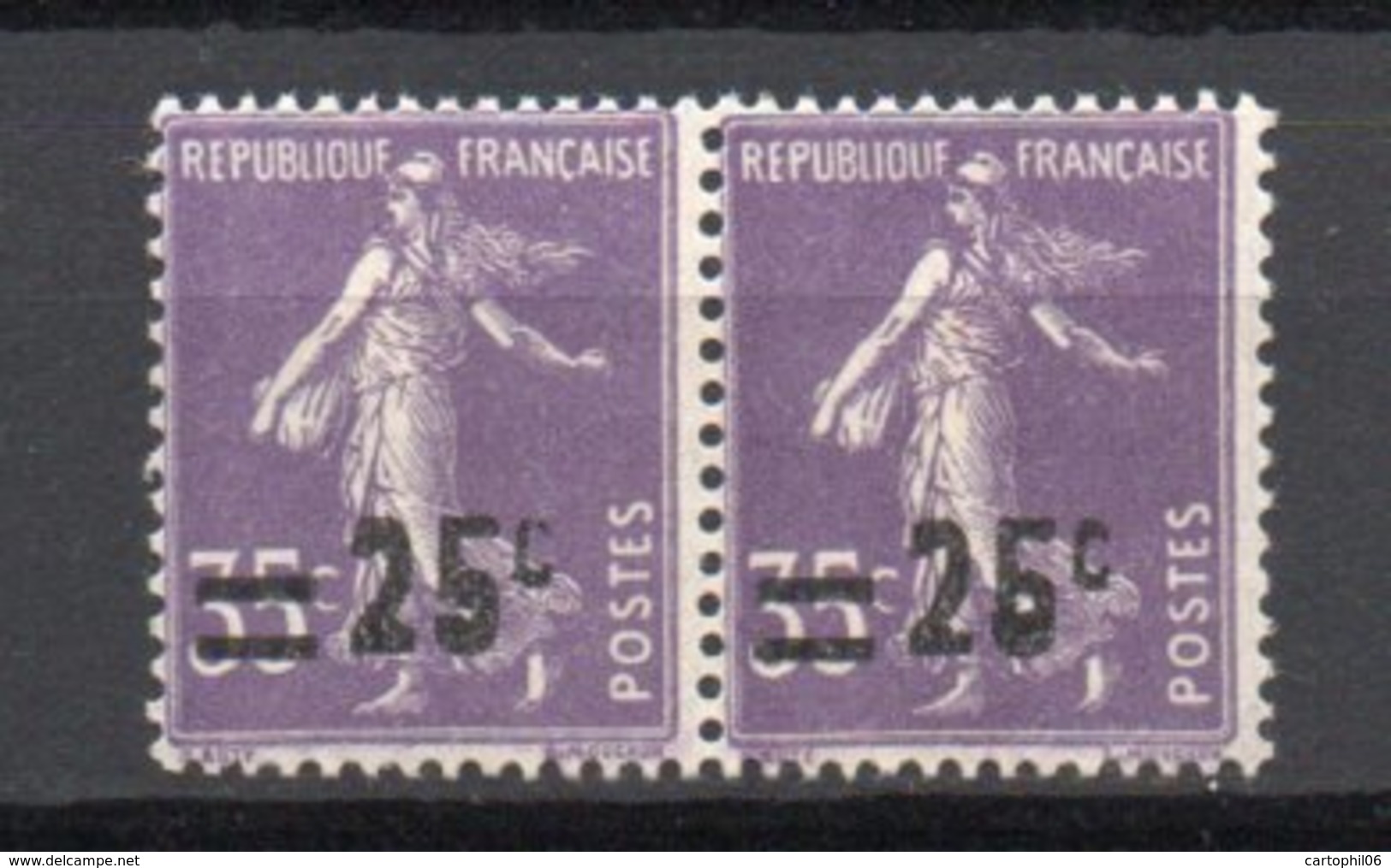 - FRANCE Variété N° 218b Neuf * - 25 C. S. 35 C. Violet Semeuse Camée - BOUCLE DU 5 FERMÉE Tenant à Normal - Cote 60 € - Neufs