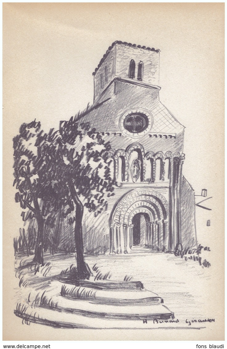 1960 - Lith Originale - Hélène Besnard-Giraudias - Rioux (Charente-Maritime) - L'église Romane - FRANCO DE PORT - Lithographies