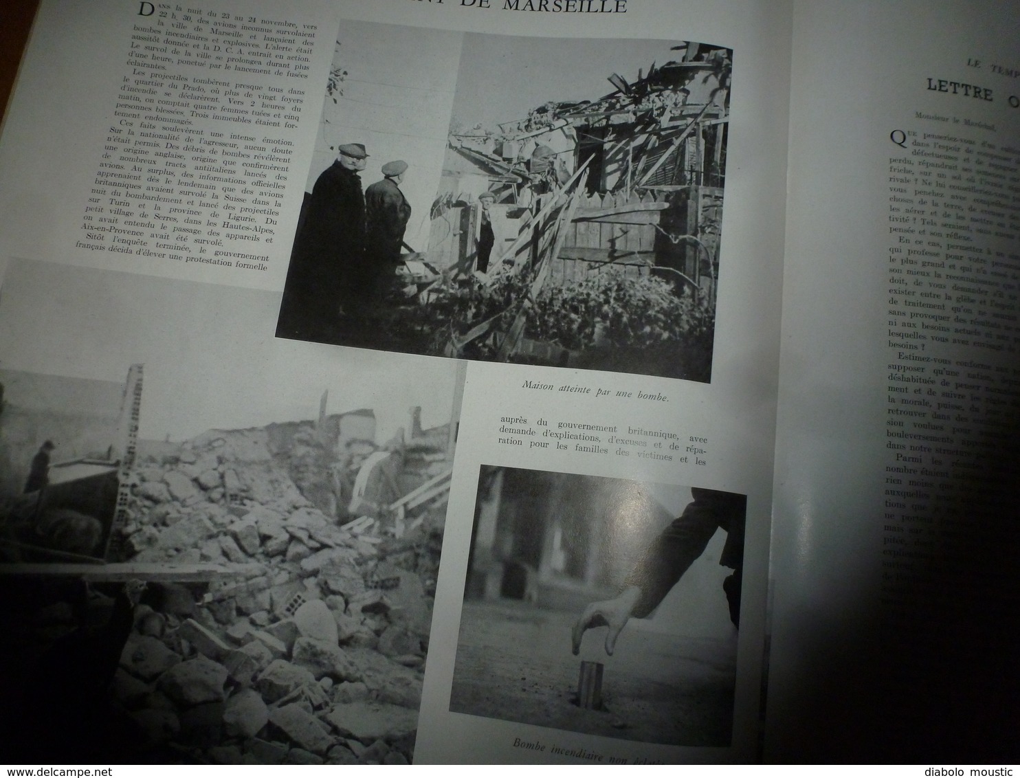 1940 L'ILLUSTRATION :Tragédie de l'aviation (Chiappe,Guillaumet,Reine); Terrible bombardement à Marseille;Napoléon; etc
