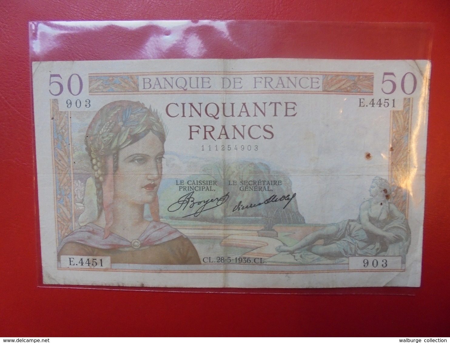 FRANCE 50 FRANCS 1936 ALPHABET E CIRCULER (B.4) - 50 F 1934-1940 ''Cérès''