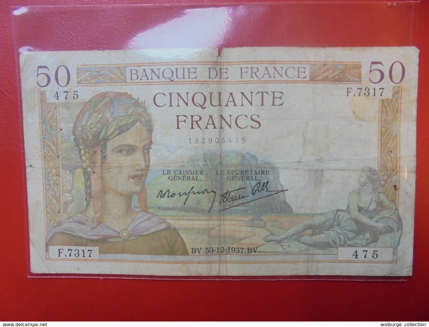 FRANCE 50 FRANCS 1937 ALPHABET F CIRCULER (B.4) - 50 F 1934-1940 ''Cérès''