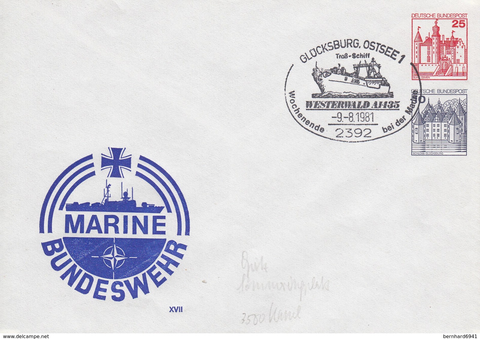 PU 264/1  Marine Bundeswehr XVII, Glückburg,Ostsee 1 - Privatumschläge - Gebraucht