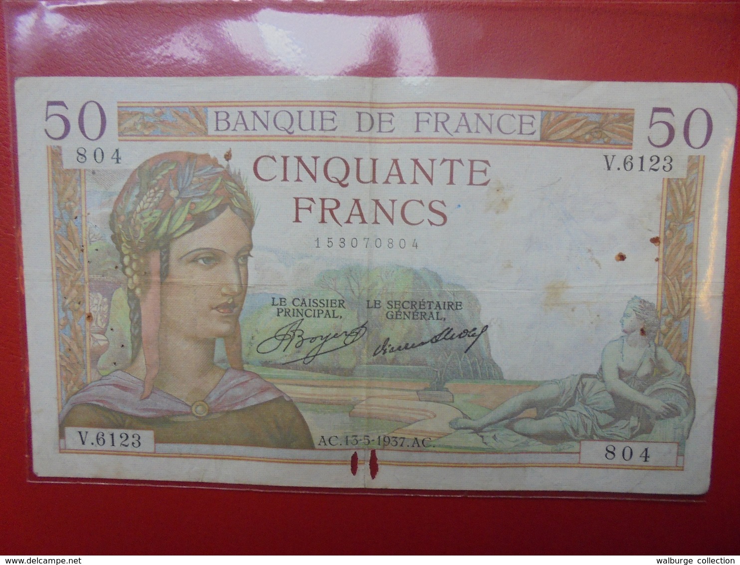 FRANCE 50 FRANCS 1937 ALPHABET V CIRCULER (B.4) - 50 F 1934-1940 ''Cérès''