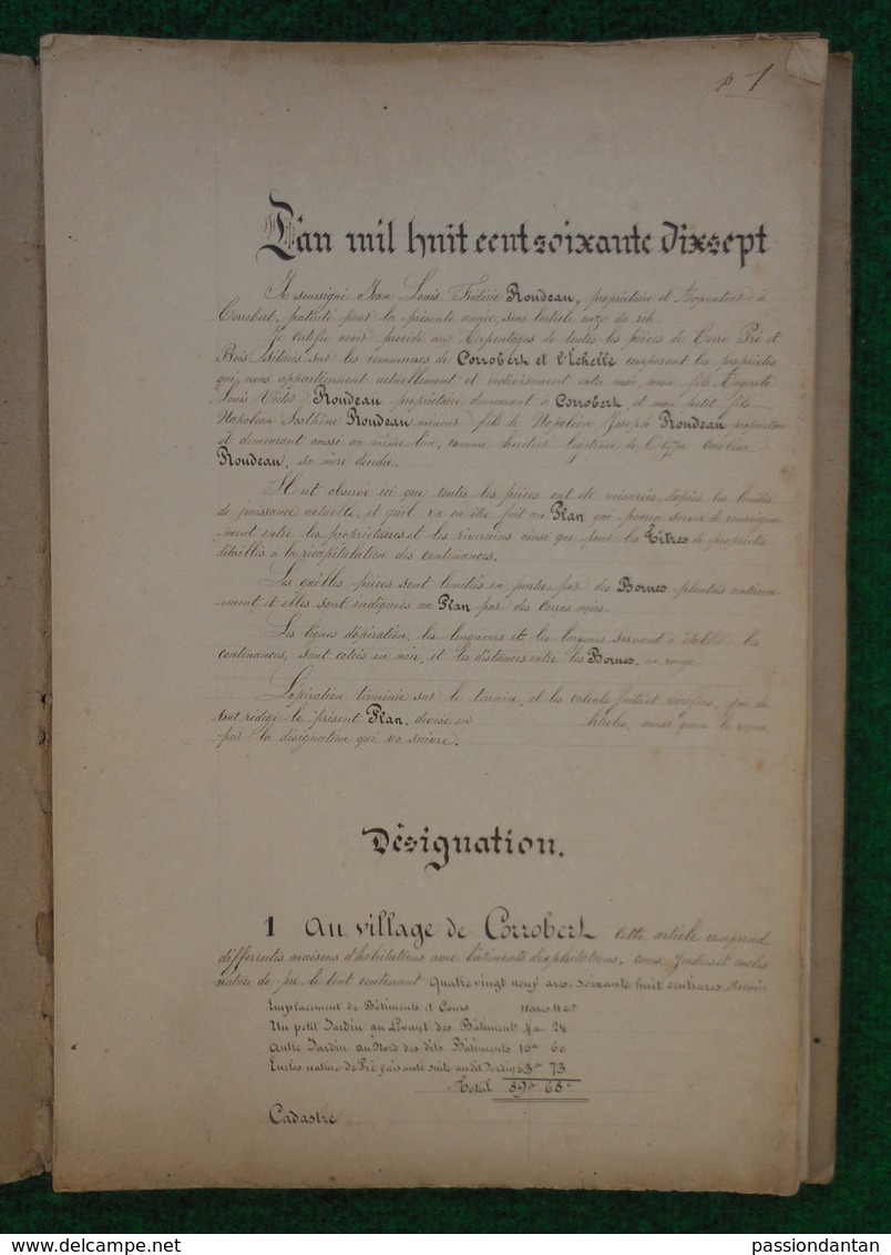 Cahier D'arpentage Daté De 1877 - Département De La Marne - Commune De Corrobert Et Montmirail - L'Échelle Le Franc - Autres Plans