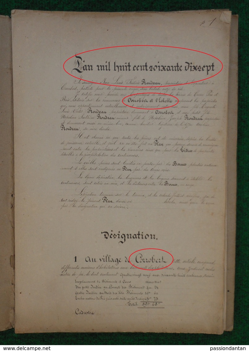 Cahier D'arpentage Daté De 1877 - Département De La Marne - Commune De Corrobert Et Montmirail - L'Échelle Le Franc - Andere Plannen