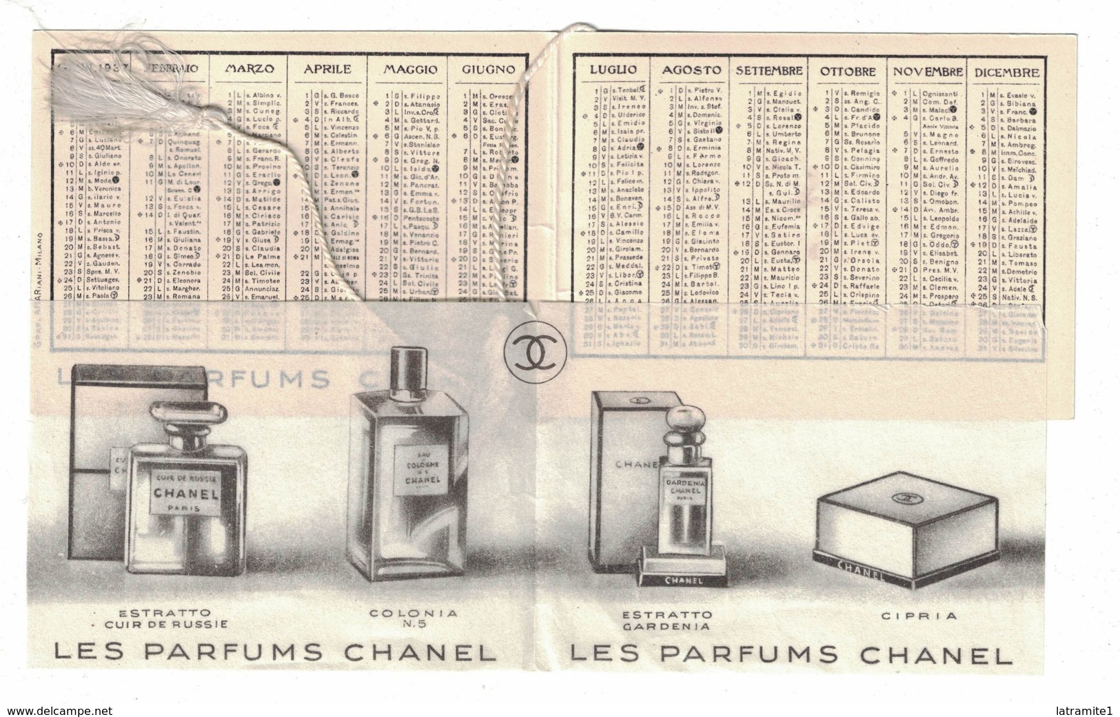 CALENDARIETTO  CHANEL 1937  SEMESTRINO - Andere & Zonder Classificatie