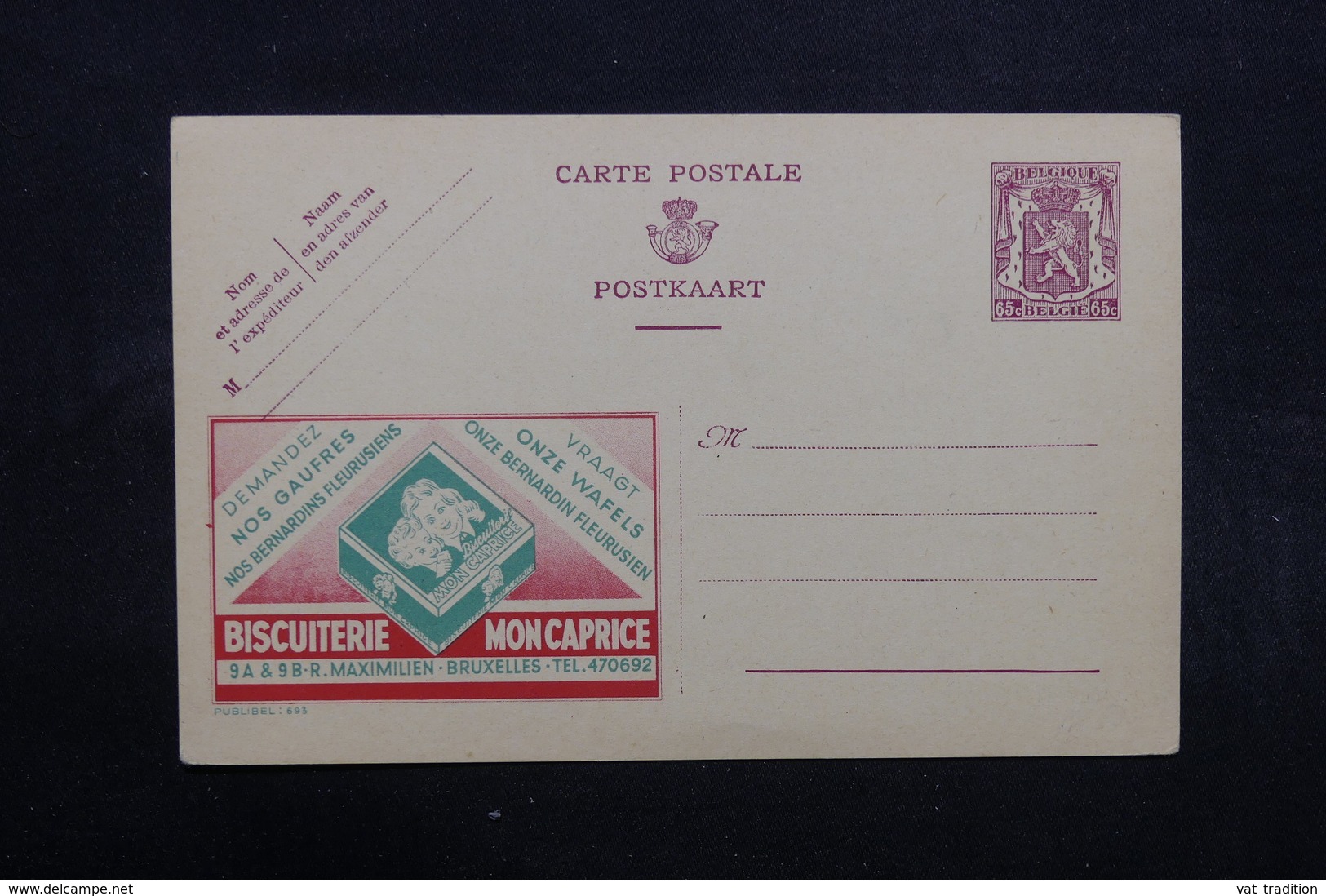 BELGIQUE - Entier Postal Publibel Non Circulé , Pub Biscuits - L 32020 - Werbepostkarten