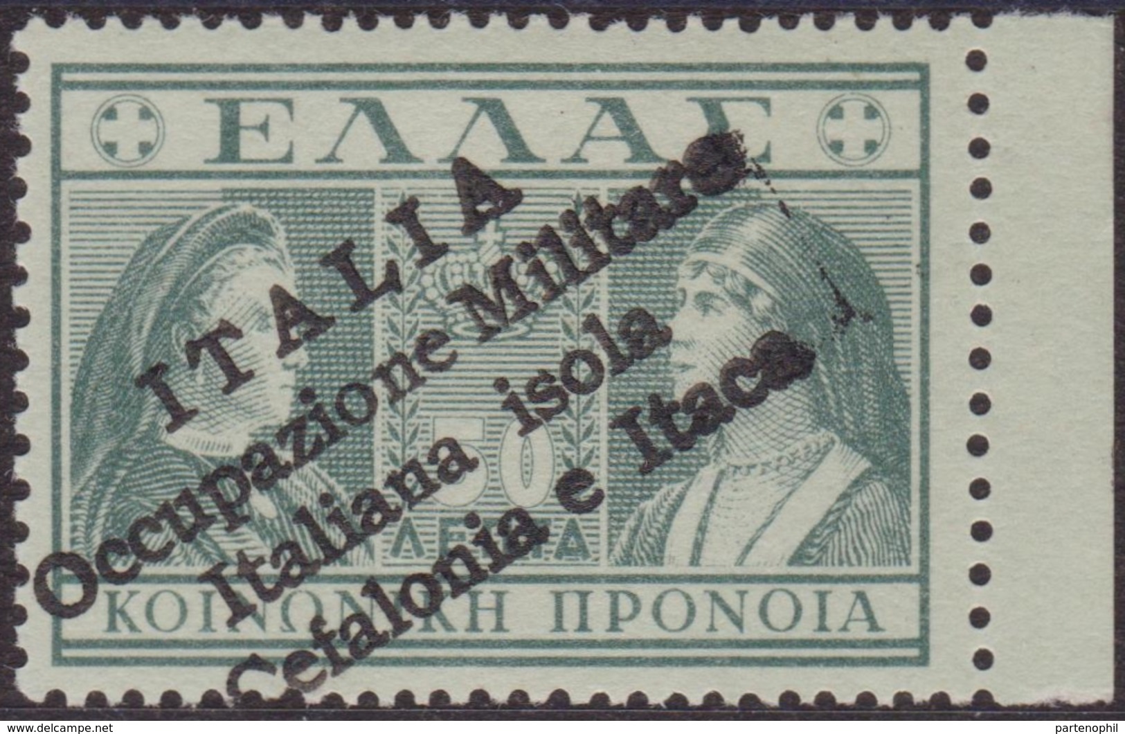 214 ** Cefalonia E Itaca 1941 – Occ. Militare Italiana “Previdenza Sociale” L.50 Con Soprastampa A Mano Di Argostoli N. - Cefalonia & Itaca