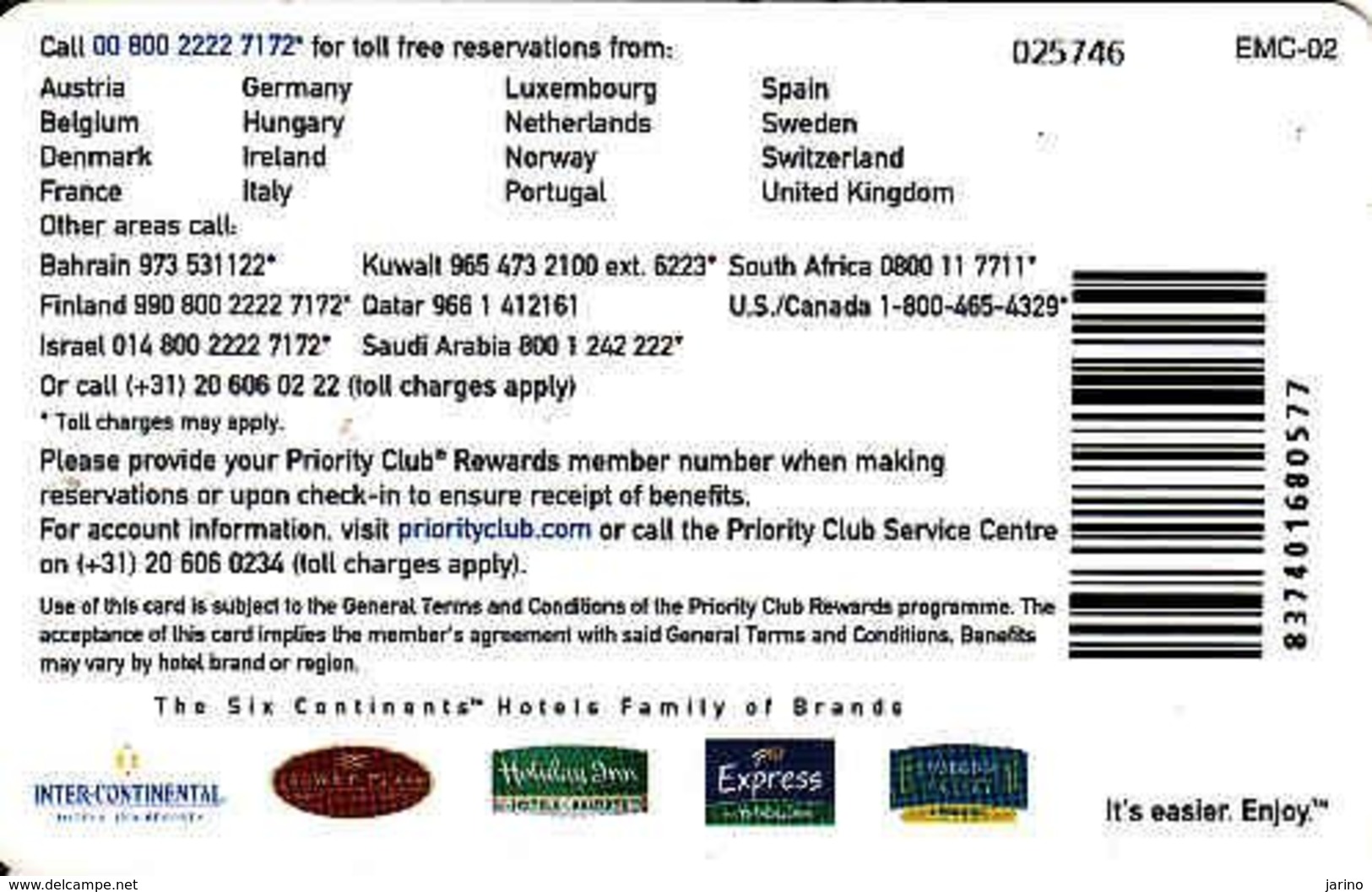 Hotel Keycard Six Continents Hotels Priority Club Hotel Card Rewards - Cartes D'hotel