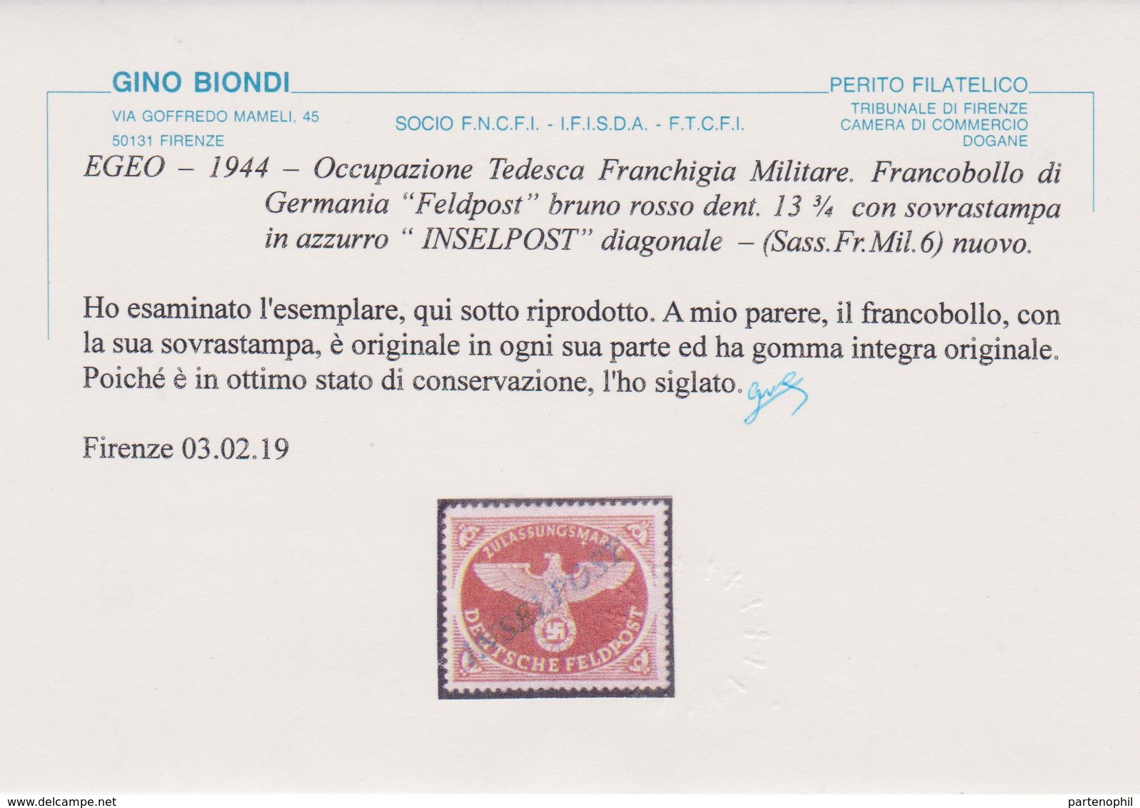 218 ** Occ. Tedesca 1944 – Franchigia Militare. Francobollo Di Fermania “Feldpost” Bruno Rosso Dent 13 ¾ Con Soprastampa - Other & Unclassified